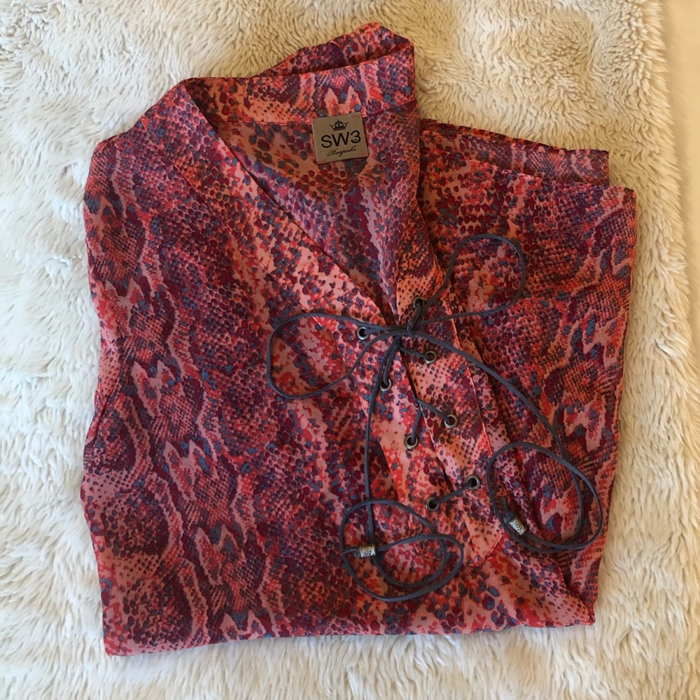 SILK SNAKESKIN BLOUSE WITH LACE UP TOP